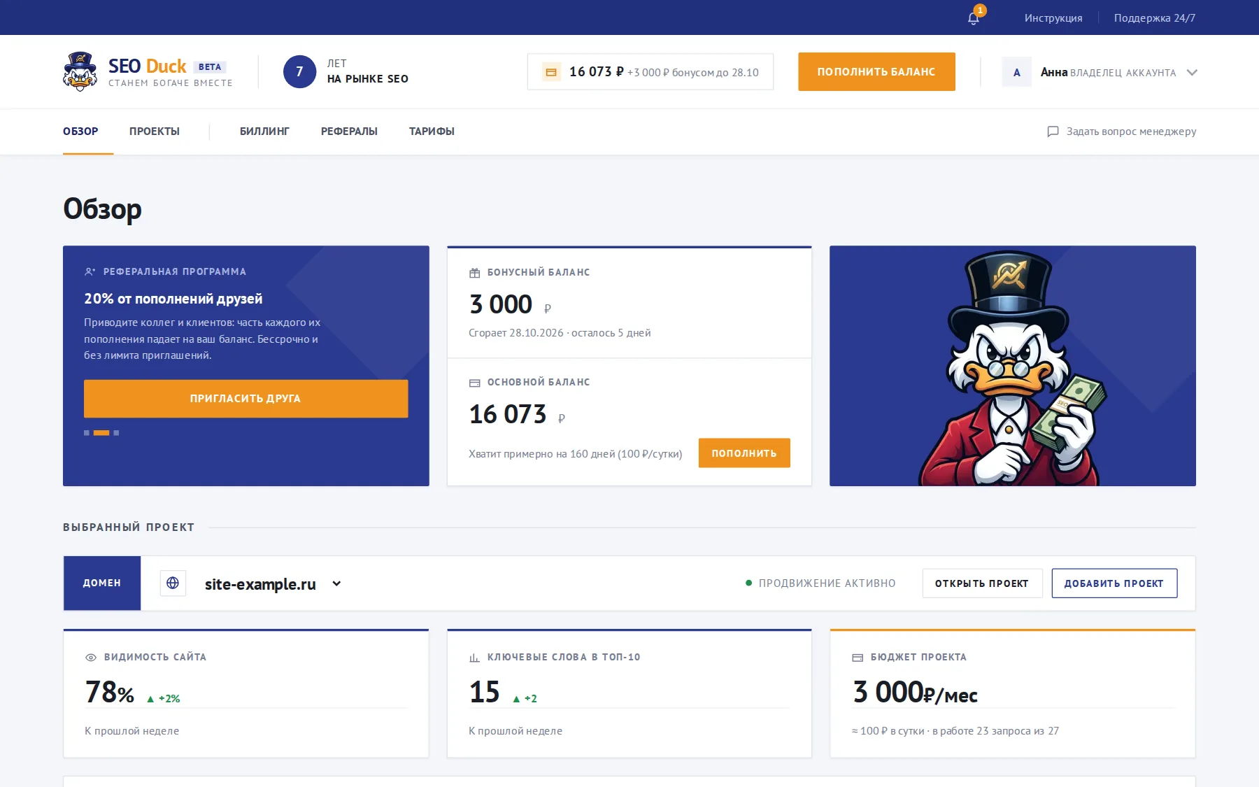 Страница «Обзор»